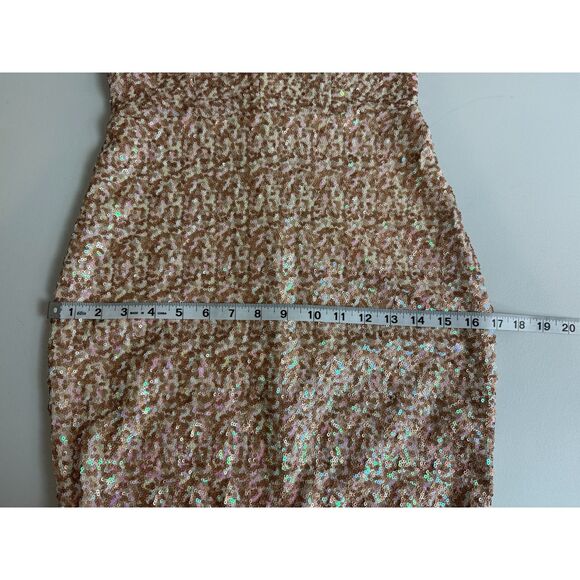 Dress The Population Women's Zoe Sequin Mini Dress Cap Sleeves Beige Tan Size M - Picture 8 of 12